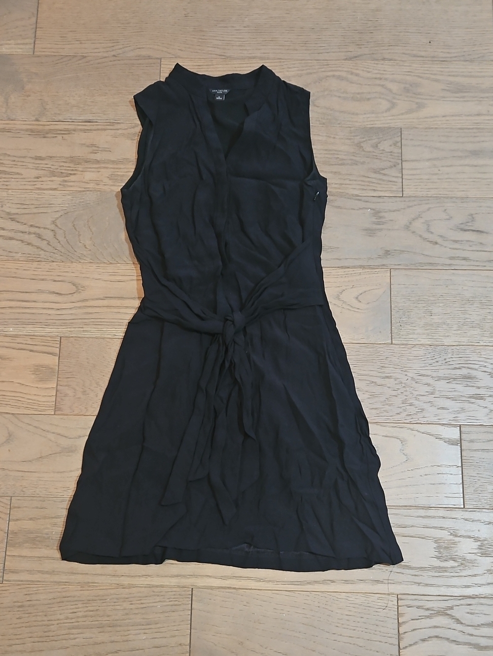 Ann Taylor Black Sleeveless Tie-Waist Mini Dress